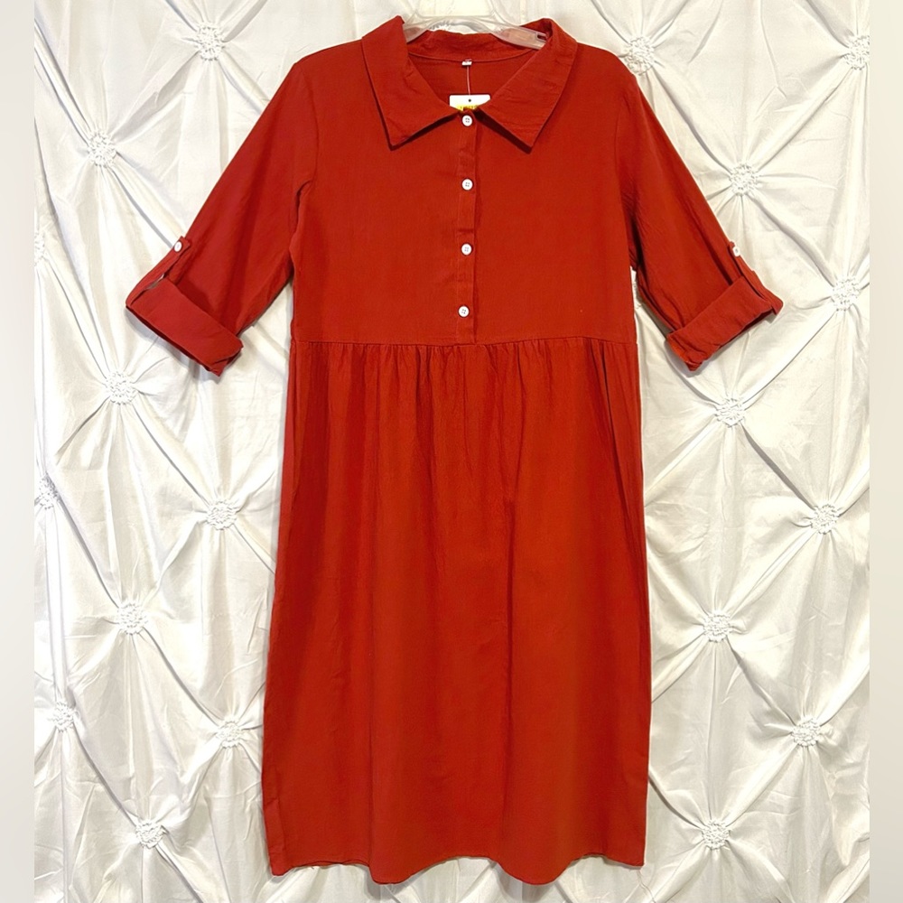NWT Brick Red, 3/4 Tab Sleeve Shift Dress- small